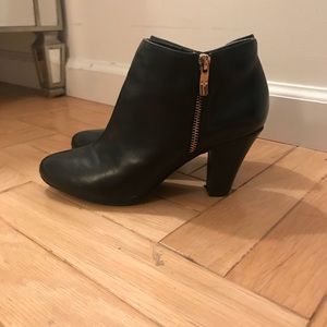 BCBG black leather booties